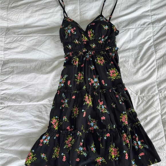 No Boundaries Black Floral Tiered Sundress – Women’s XXS Adjustable Straps - Picture 10 of 11